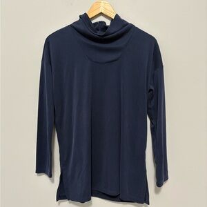 Pure Jill Tencel Blend Navy Blue Cowl Neck Textured Tunic Top
